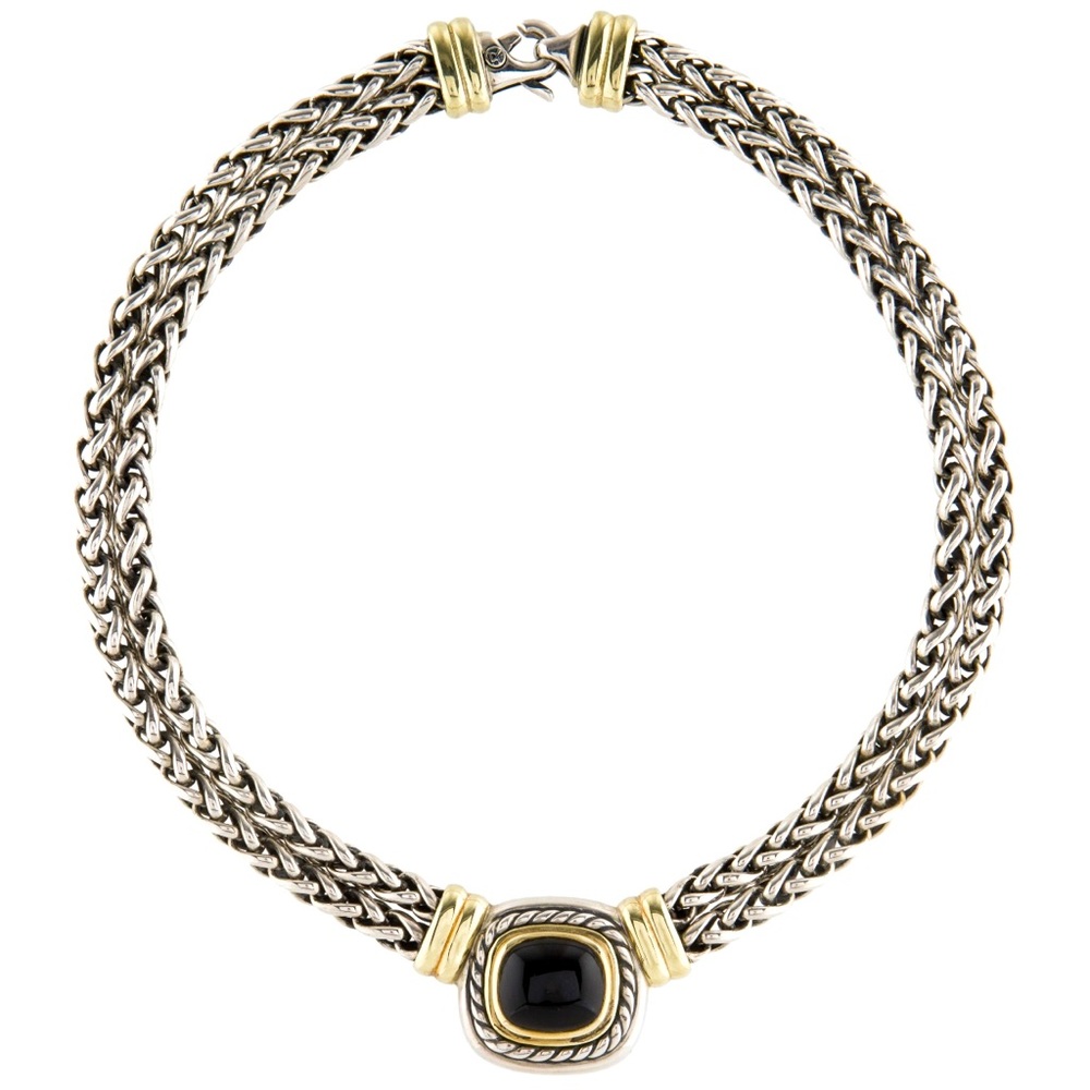 David Yurman Onyx Double Wheat Station Necklace